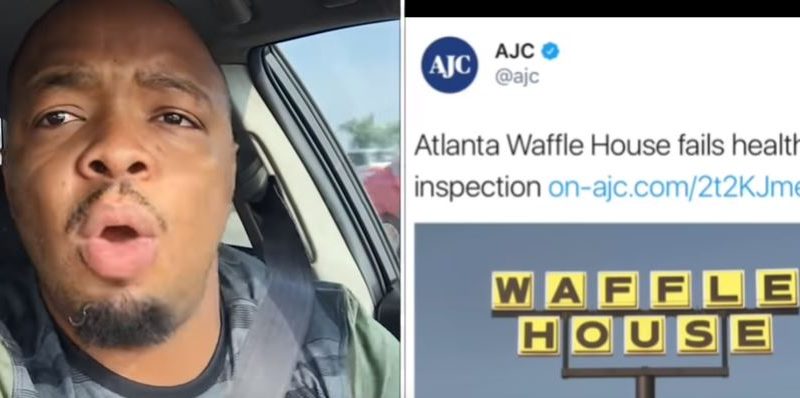 Comedian Kevin Frederick says, "Mind Your Business, AJC!" when he finds out his favorite Waffle House failed its health inspection. Still image from his YouTube channel.