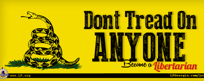 What is a Libertarian? a Gadsen flag upgraded from patriotism to peaceful tolerance in the libertarian adaptation "Don't Tread on Anyone." When someone asks, "What Is a Libertarian," show them this.