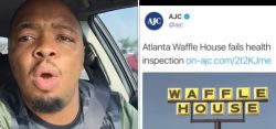 Comedian Kevin Frederick says, "Mind Your Business, AJC!" when he finds out his favorite Waffle House failed its health inspection. Still image from his YouTube channel.