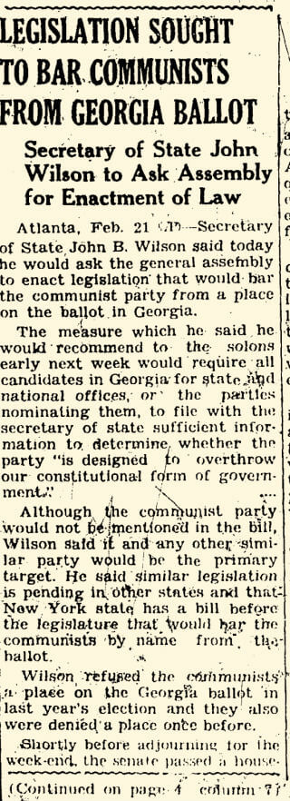 1943 Georgia ballot access legislation